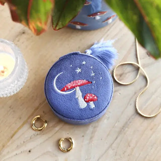 Moonrise Mini Round Velvet Travel Jewelry  Case in Blue