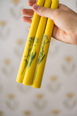 Yellow Floral Inlaid Tapered Candles