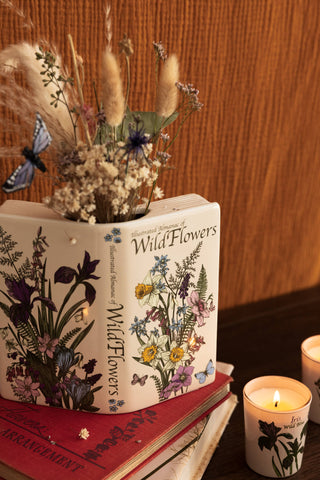 Open Book Vase, Wildflowers