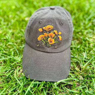 Orange Poppies Hat Embroidered Floral