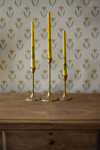 Yellow Floral Inlaid Tapered Candles