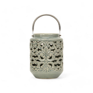 Round Garden Green Floral Inspired Lantern - Swivel Handle