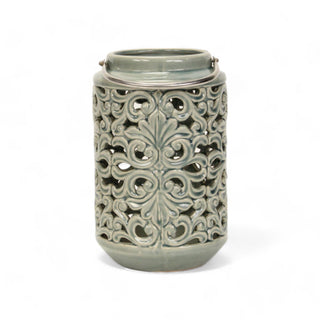Round Garden Green Floral Inspired Lantern - Swivel Handle