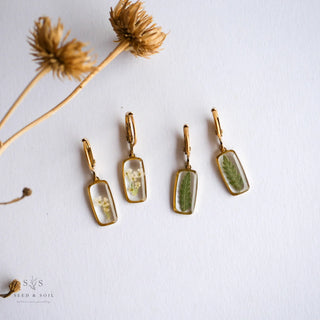 Tiny Rectangle Huggie Hoops Seed & Soil Botanical Jewelry