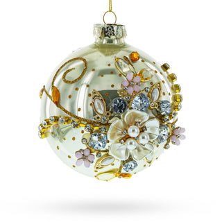 Exquisite Jeweled Flowers Adorning- Glass Ornament