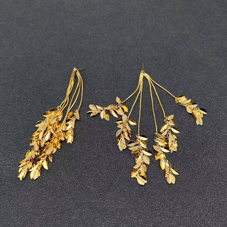 18K Gold Plated Metal Leaves Firnge Post Earrings