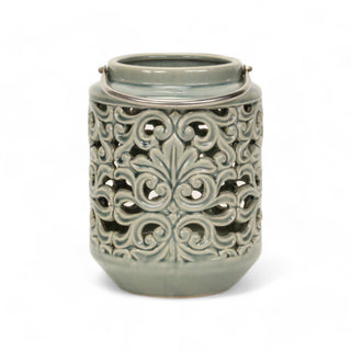 Round Garden Green Floral Inspired Lantern - Swivel Handle