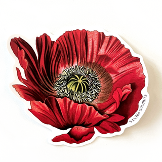 Vintage Botanical Poppy Flower Waterproof Sticker