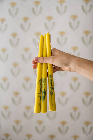 Yellow Floral Inlaid Tapered Candles