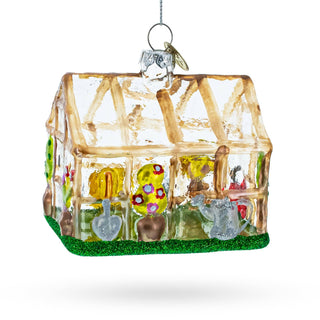 Gardener's Dream Greenhouse and Tools Glass Ornament