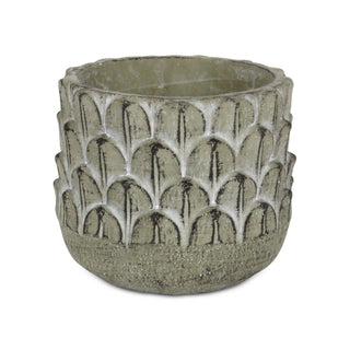 Alia Round Feather Pattern Cement Pot