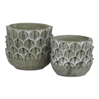 Alia Round Feather Pattern Cement Pot