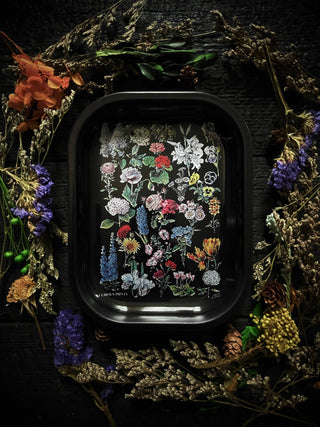 Small Metal Black Fleurs Tray / Vintage Flower Floral Dish