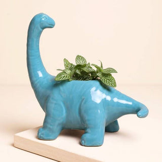 Teal Diplodocus Dinosaur Planter