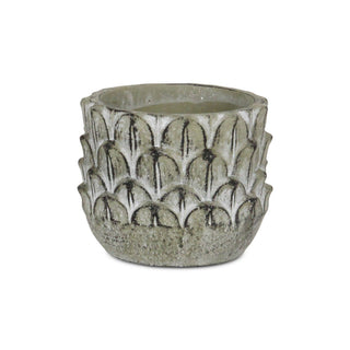 Alia Round Feather Pattern Cement Pot