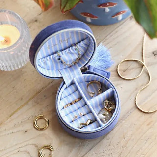 Moonrise Mini Round Velvet Travel Jewelry  Case in Blue