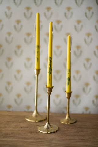Yellow Floral Inlaid Tapered Candles