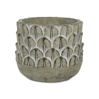 Alia Round Feather Pattern Cement Pot