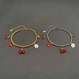 Ladybugs & Cherry & Flower 18K Golden S.Steel Bracelet - FGS