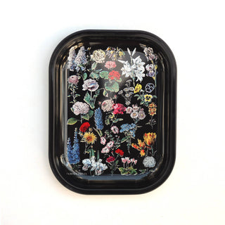 Small Metal Black Fleurs Tray / Vintage Flower Floral Dish