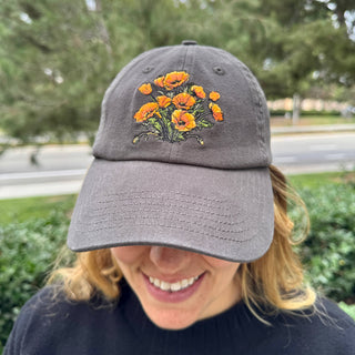 Orange Poppies Hat Embroidered Floral