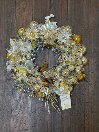Vintage Ornament Wreath - Reindeer Topper Silver & Gold Ornaments