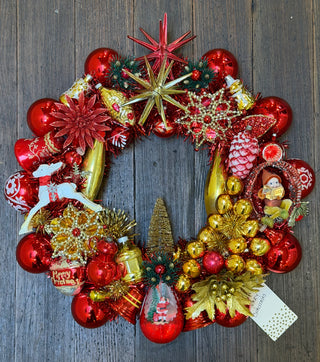Vintage Ornament Wreath - Spudnik Ornament Topper, Red & Gold Ornaments