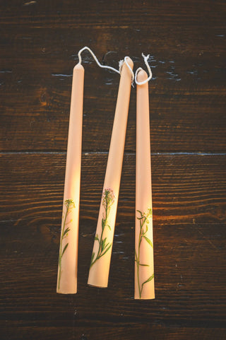 Pink Floral Inlaid Tapered Candle