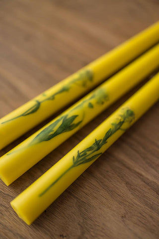 Yellow Floral Inlaid Tapered Candles