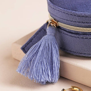 Moonrise Mini Round Velvet Travel Jewelry  Case in Blue