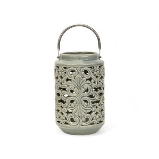 Round Garden Green Floral Inspired Lantern - Swivel Handle