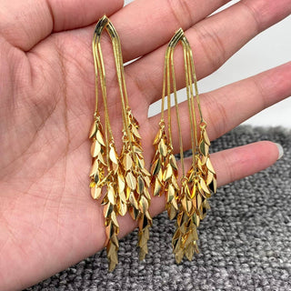 18K Gold Plated Metal Leaves Firnge Post Earrings