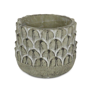 Alia Round Feather Pattern Cement Pot