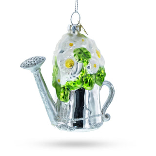 Floral Watering Can Glass Ornament