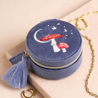 Moonrise Mini Round Velvet Travel Jewelry  Case in Blue