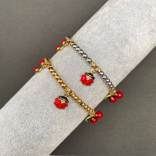 Ladybugs & Cherry & Flower 18K Golden S.Steel Bracelet - FGS