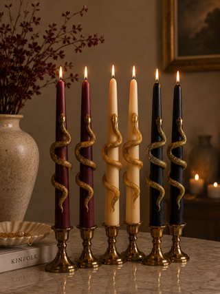 Black Taper with Gold Snake Candles Soy Wax & Cotton Wick