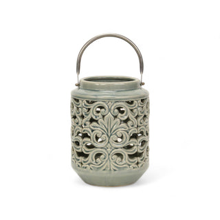 Round Garden Green Floral Inspired Lantern - Swivel Handle