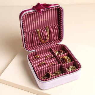 Pink and Burgundy Velvet Bow Square Travel Jewelry Case