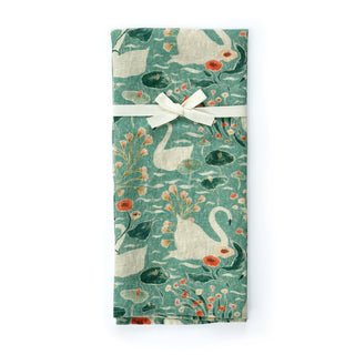 Swan Garden Linen Tea Towel by Vashon Artist Jill Labieniec